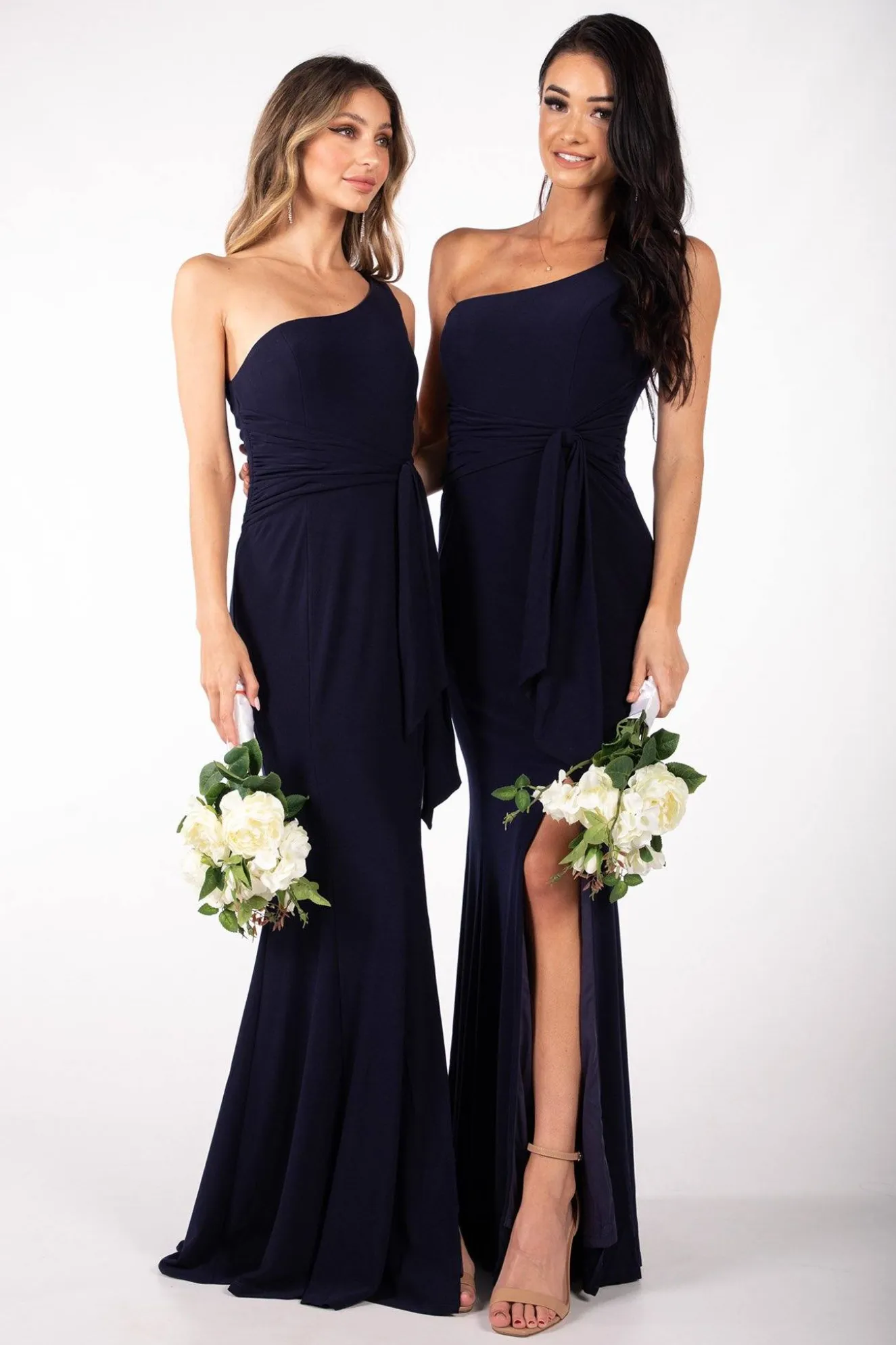 ABIGAIL One Shoulder Maxi Column Dress - Navy
