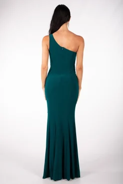 ABIGAIL One Shoulder Maxi Column Dress - Dark Green