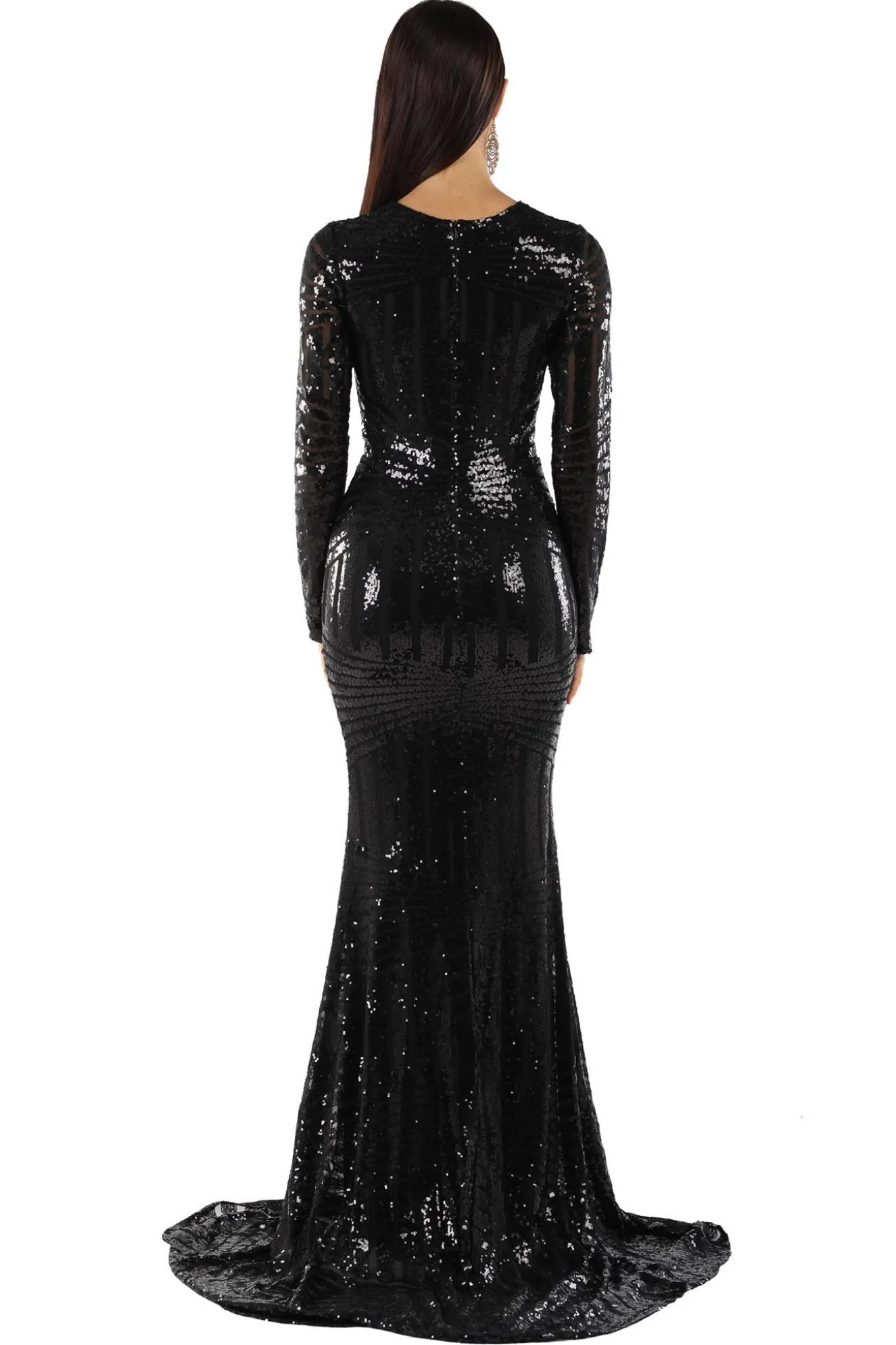 ALIYA Long Sleeve Sequin Gown - Black