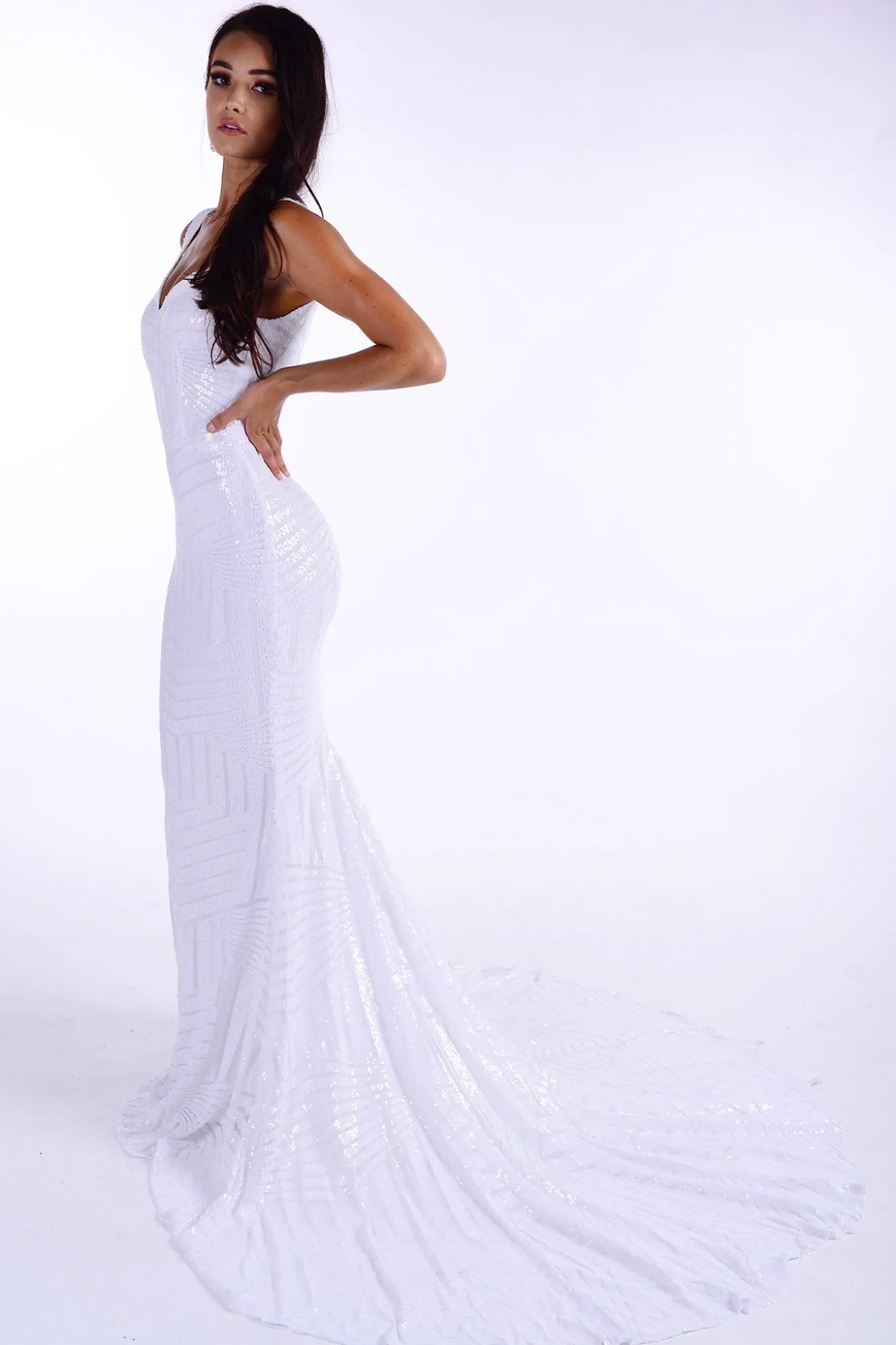 Amalfi Geometric Sequin Gown - White