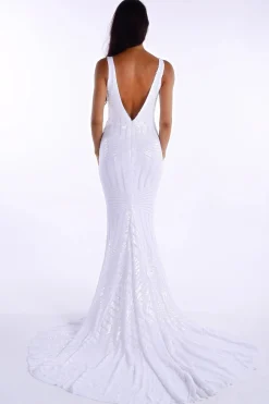 Amalfi Geometric Sequin Gown - White