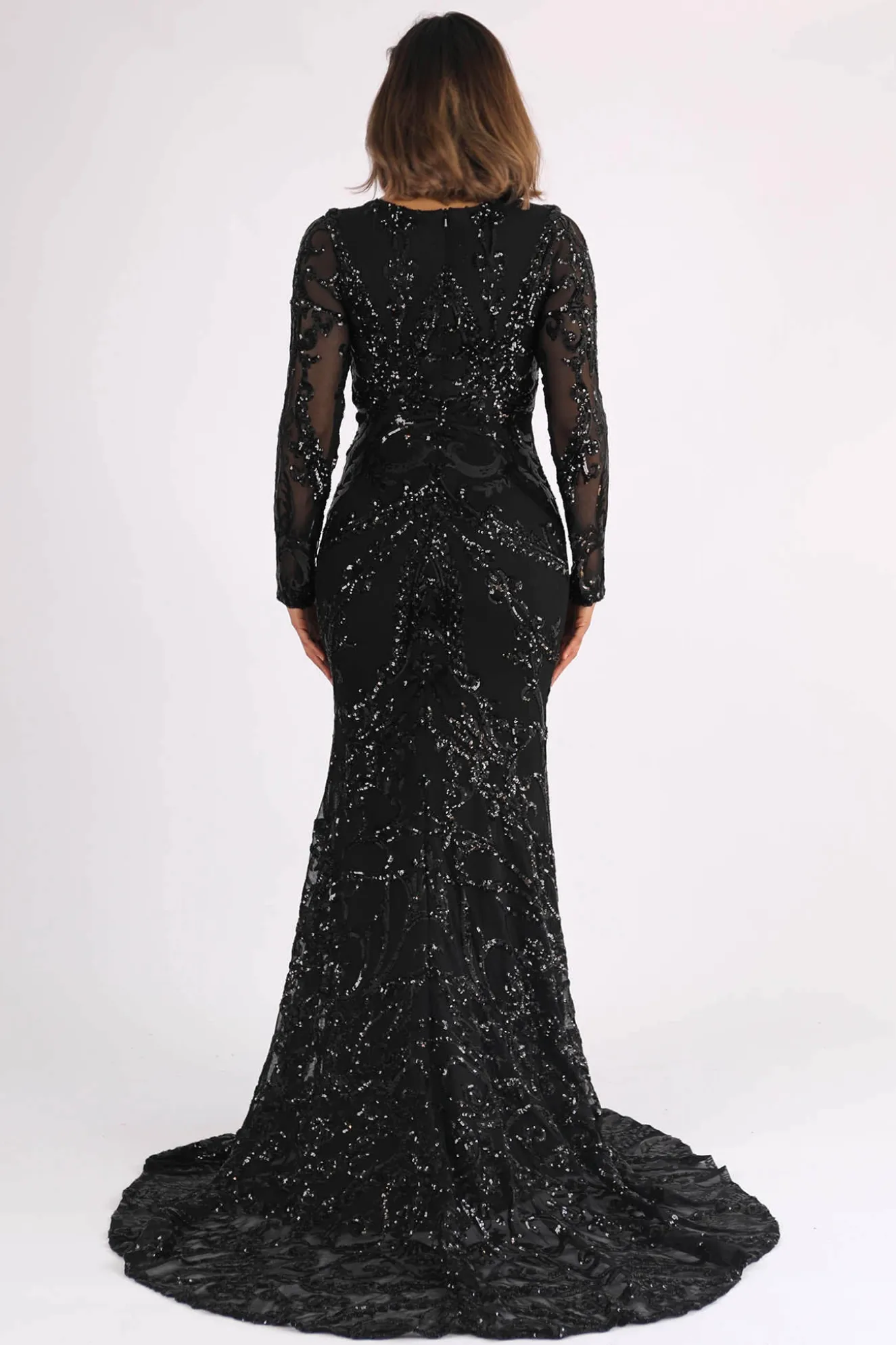 AMANI Long Sleeve Sequin Gown - Black
