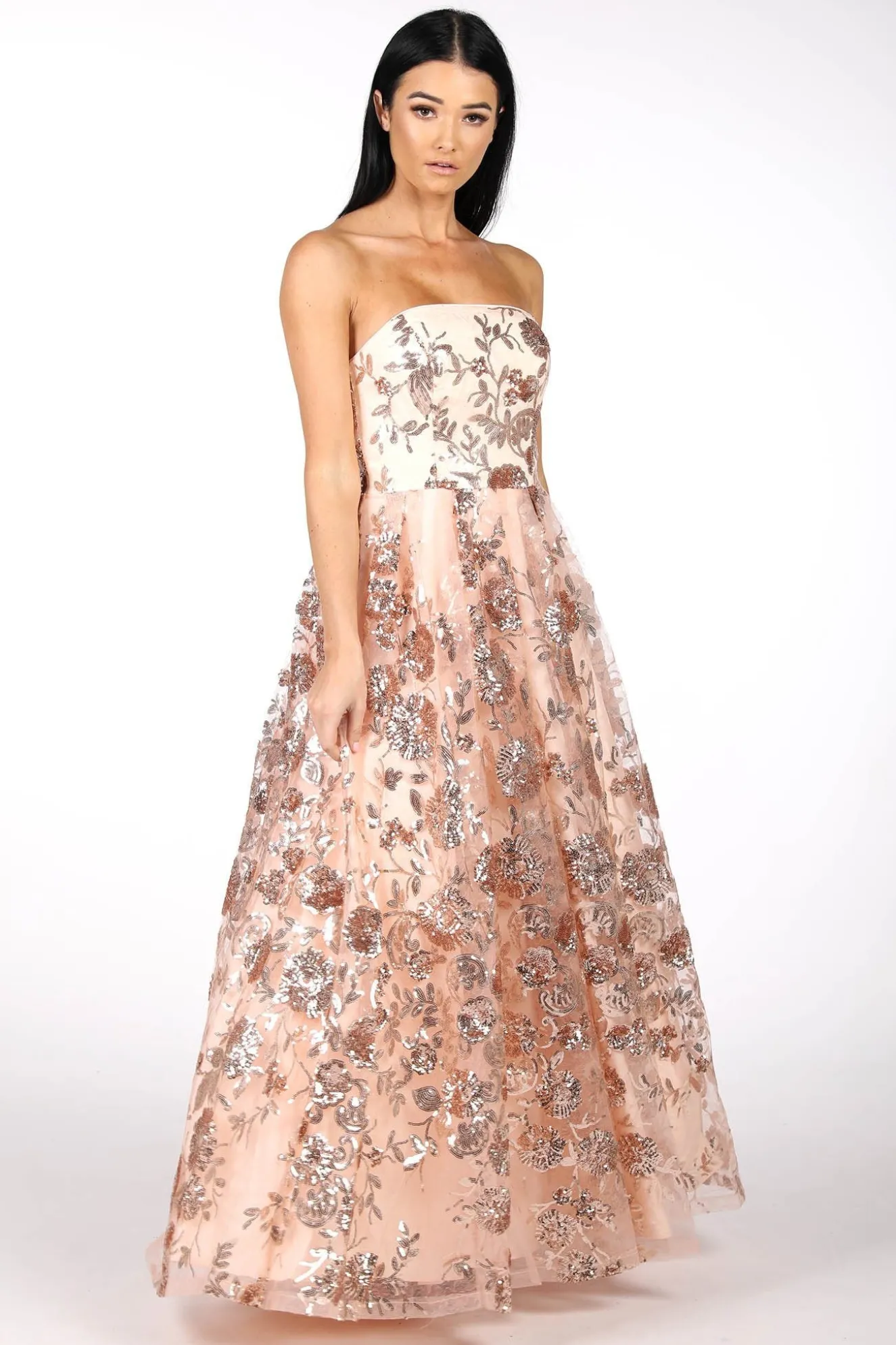 AMAYA Strapless Sequin Ball Gown - Rose Gold