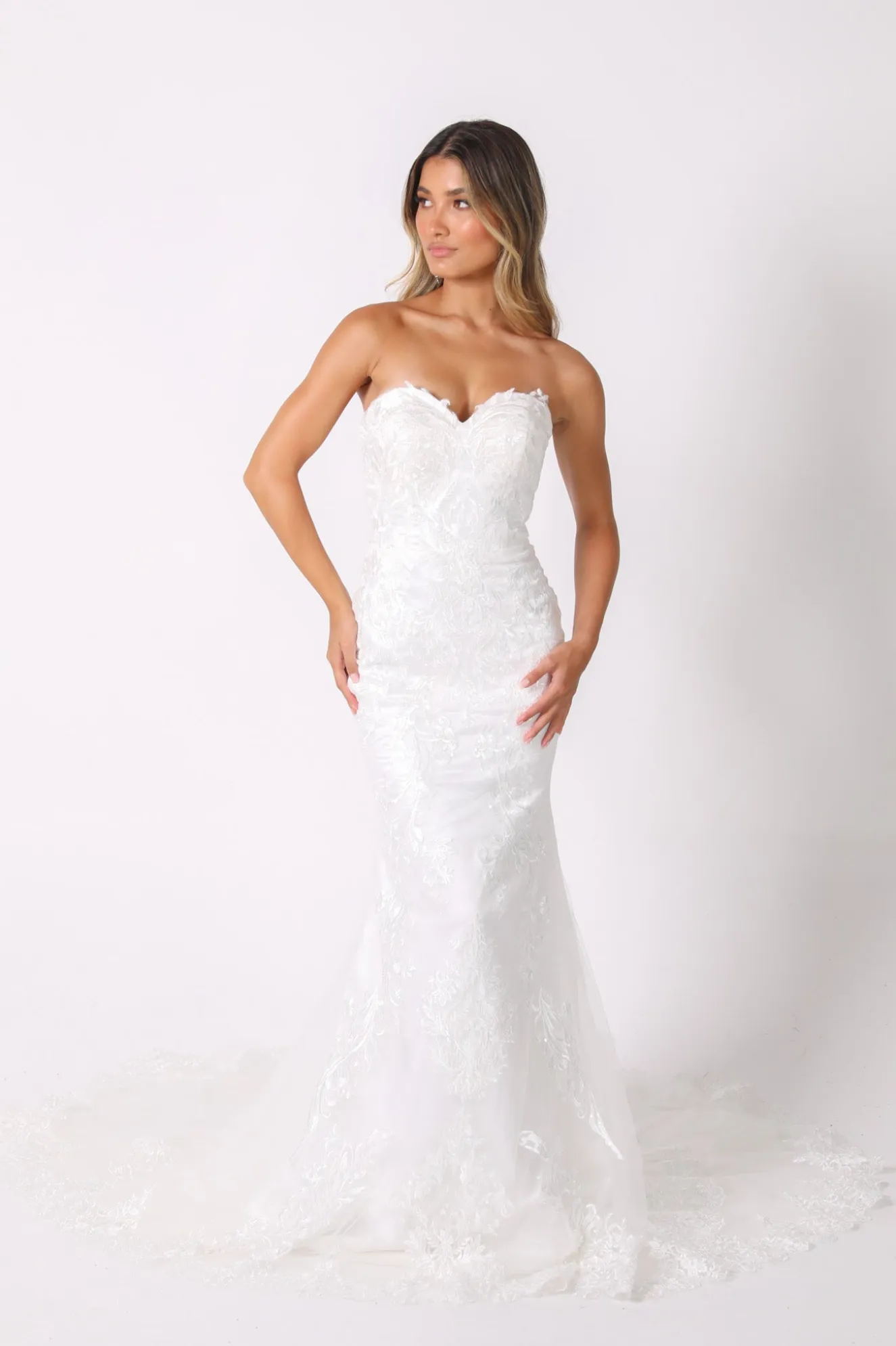 Ariyah Strapless Lace Wedding Gown - Ivory