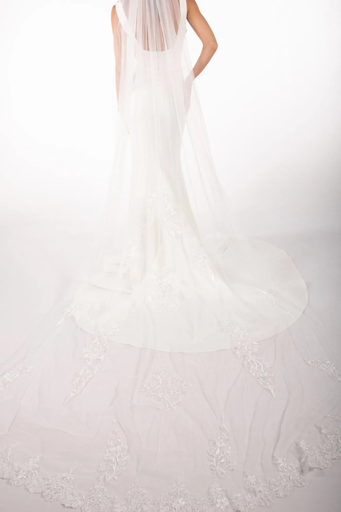 ASTER Long Wedding Veil with Lace Appliques