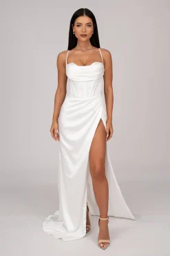 AYANA Corset Satin Gown - Ivory