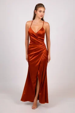 BELINDA Satin Maxi Dress - Burnt Orange