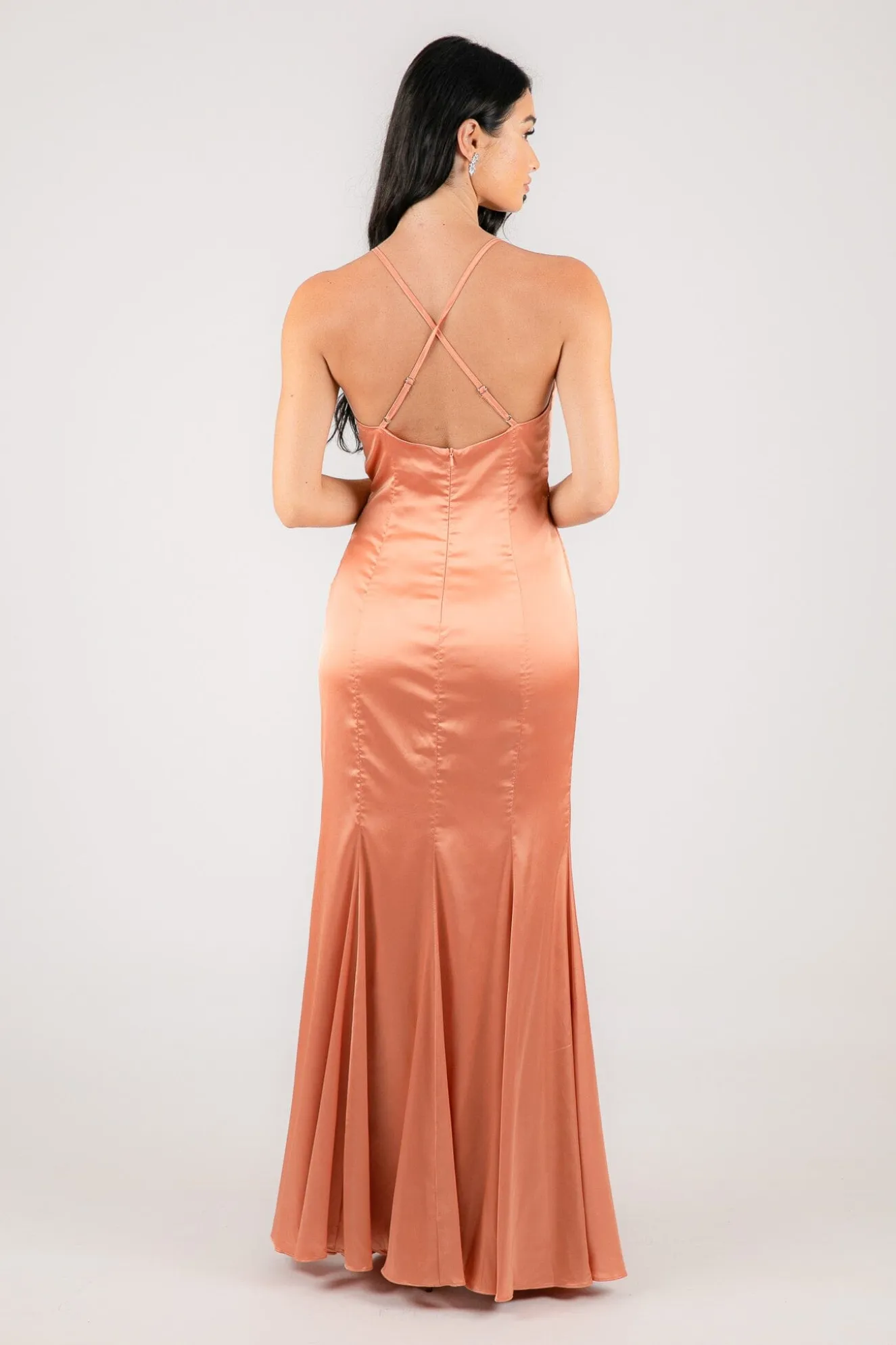 BELINDA Satin Maxi Dress - Peach