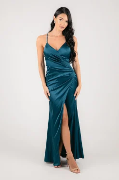 BELINDA Satin Maxi Dress - Teal Green