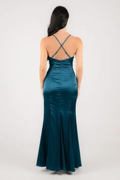 BELINDA Satin Maxi Dress - Teal Green