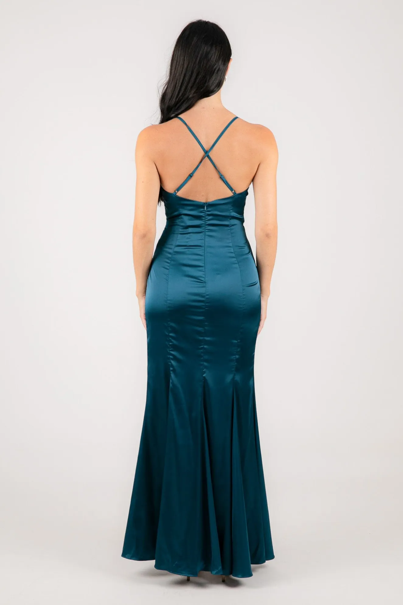 BELINDA Satin Maxi Dress - Teal Green
