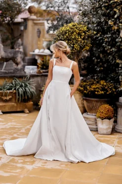 BIANCA Square Neck A-line Satin Gown - Ivory