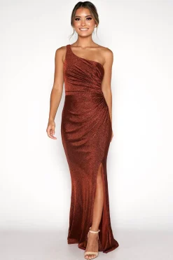 CALI One Shoulder Maxi Dress - Shimmer Copper