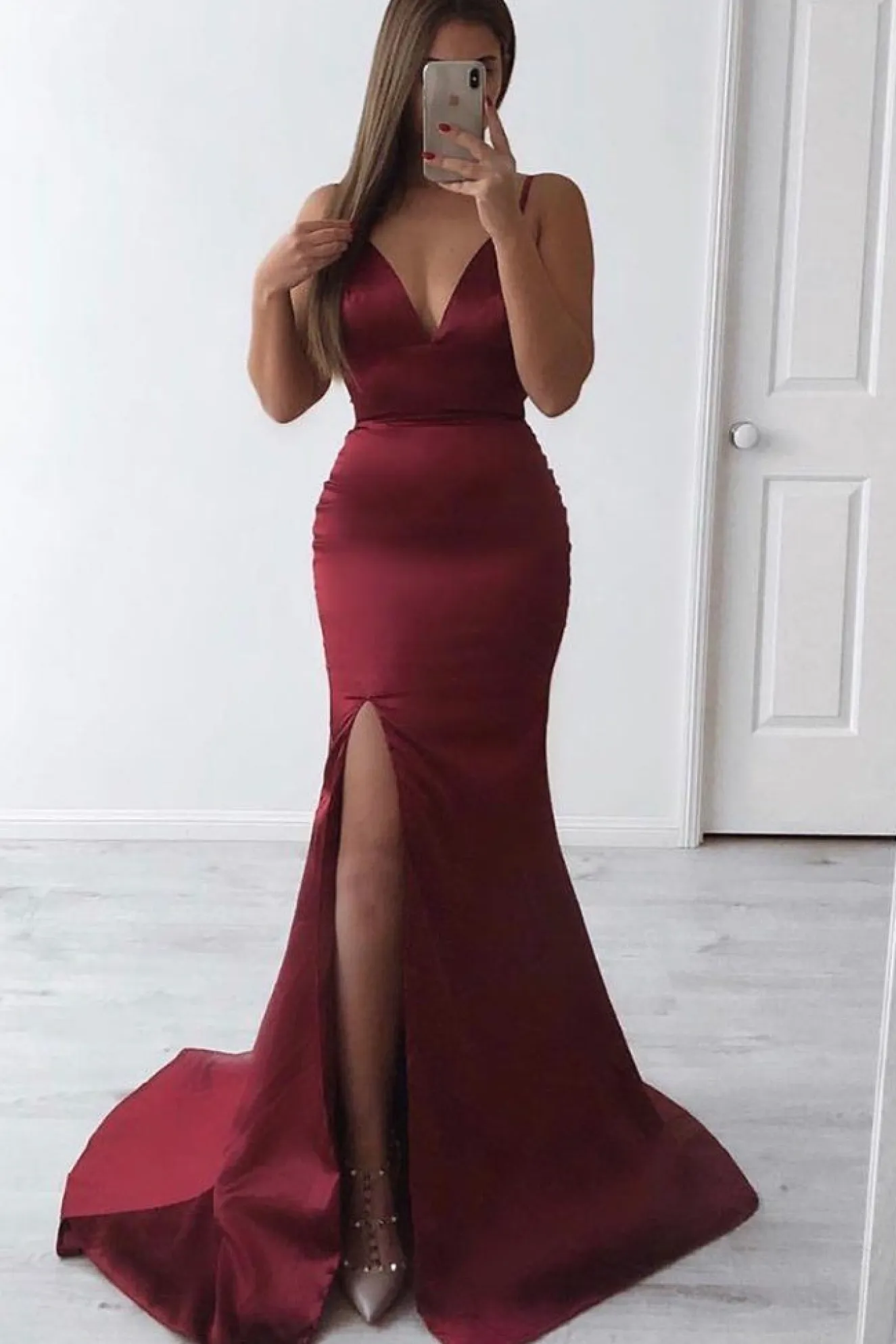 Caterina Satin Gown - Deep Red (S - Clearance Sale)