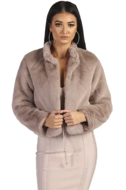 Cropped Faux Fur Coat - Mocha