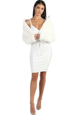 Cropped Faux Fur Coat - White