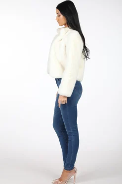 Cropped Faux Fur Coat - White