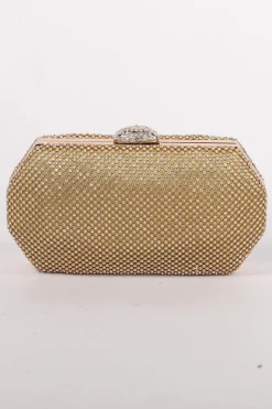 Esther Diamante Box Clutch Bag - Gold