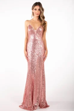 Fresia Lace Up Sequin Gown - Pink