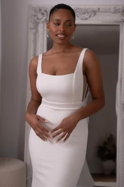 Gabrielle Square Neck Crepe Gown - Ivory