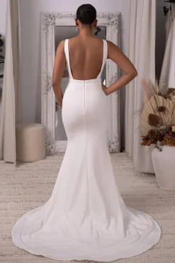 Gabrielle Square Neck Crepe Gown - Ivory