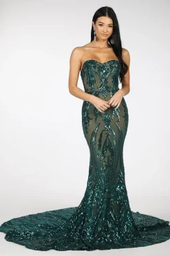 Gianna Gown Without Boned Bodice - Emerald/Nude