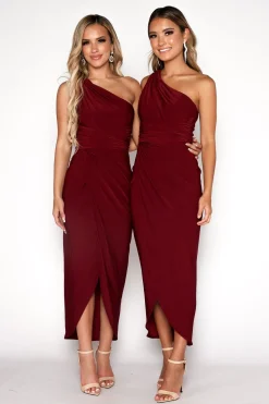 Hayden One Shoulder Midi Dress - Wine