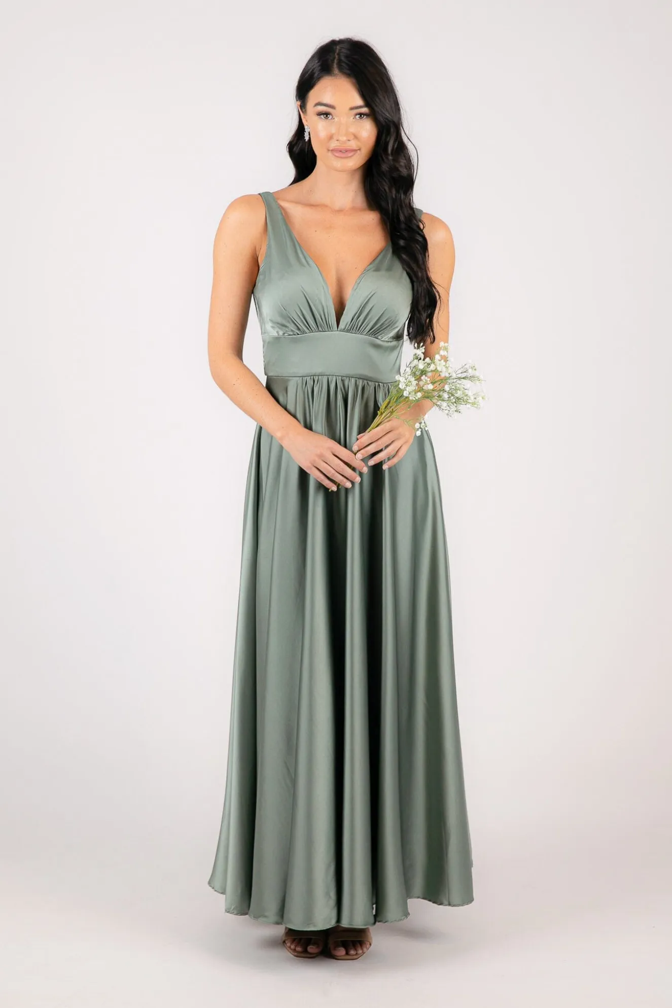 ISABEL A-Line Satin Maxi Dress - Sage Green