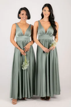 ISABEL A-Line Satin Maxi Dress - Sage Green
