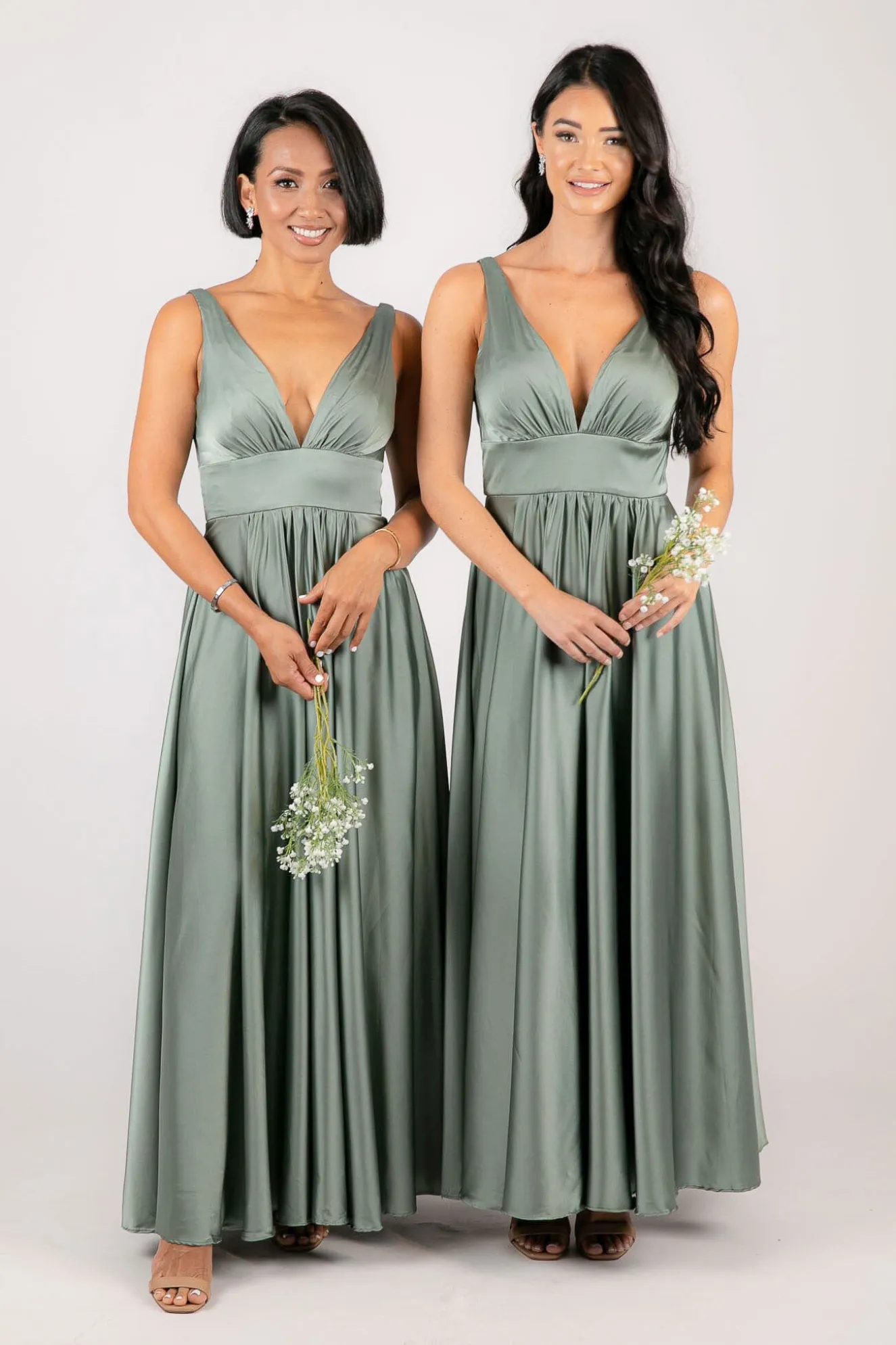 ISABEL A-Line Satin Maxi Dress - Sage Green