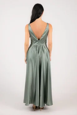 ISABEL A-Line Satin Maxi Dress - Sage Green