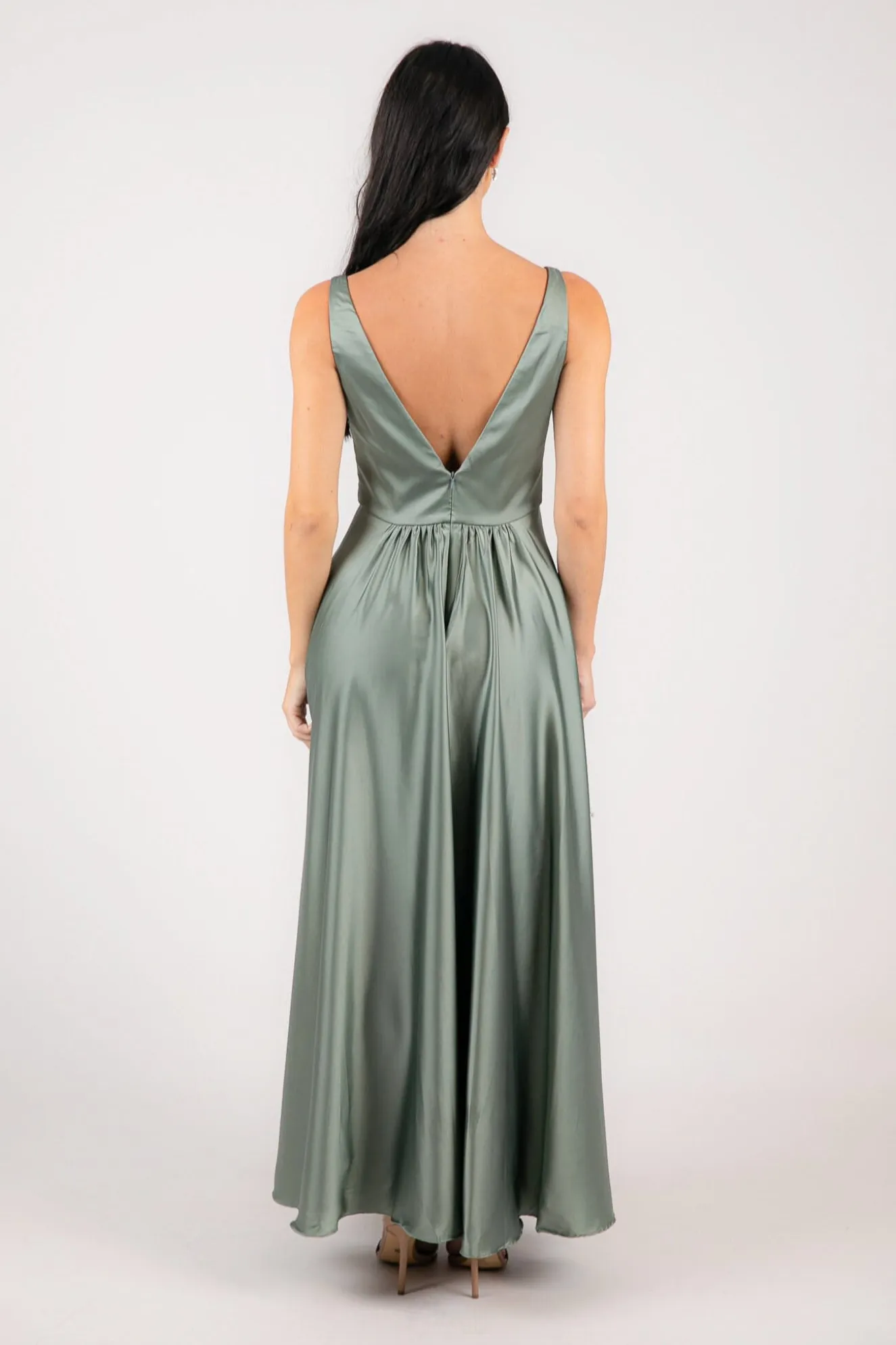 ISABEL A-Line Satin Maxi Dress - Sage Green
