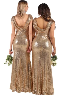 Kira Cowl Back Sequin Maxi Dress - Gold