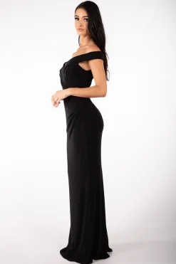 Lawrence Off Shoulder Maxi Dress - Shimmer Black