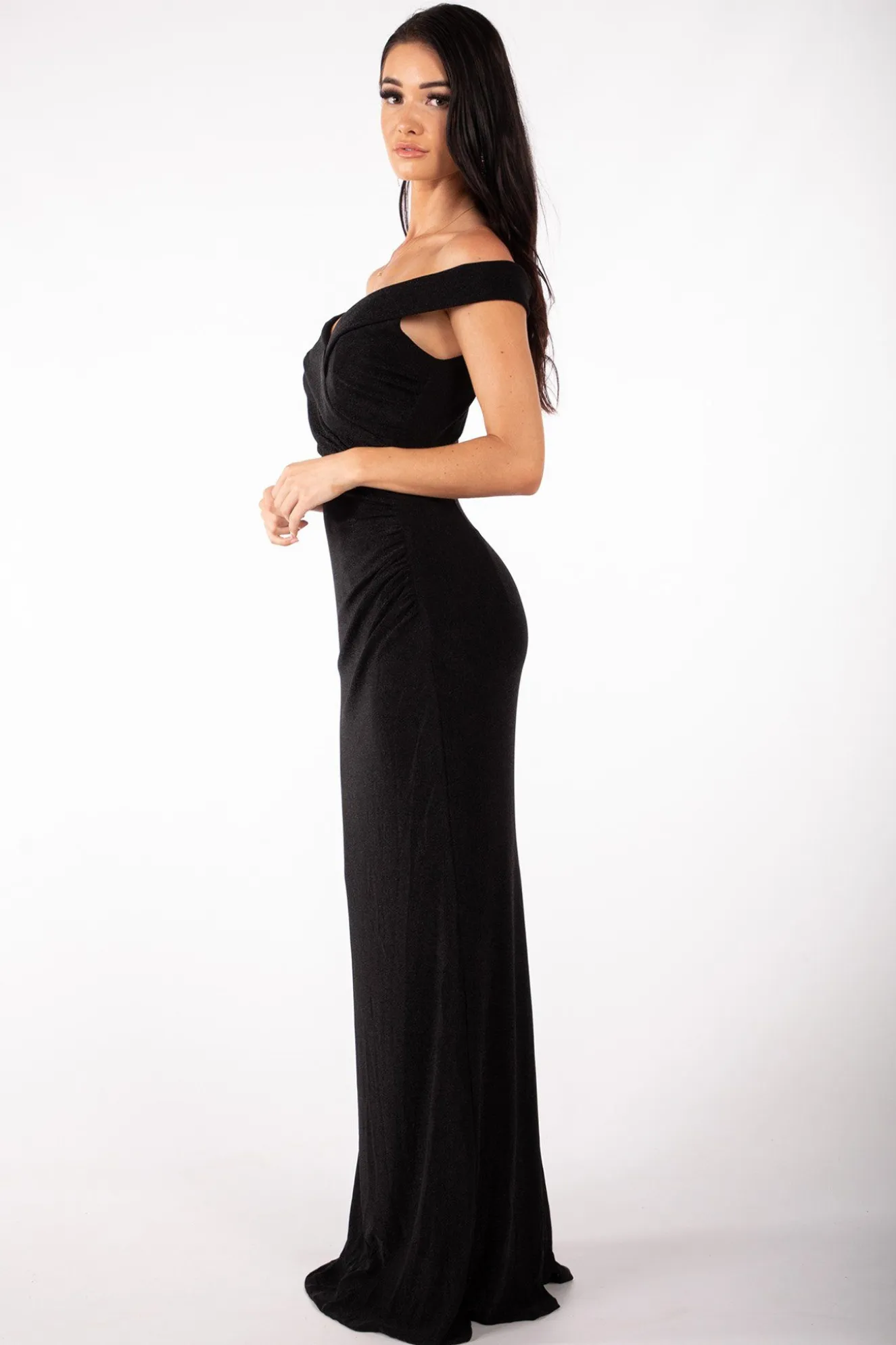 Lawrence Off Shoulder Maxi Dress - Shimmer Black