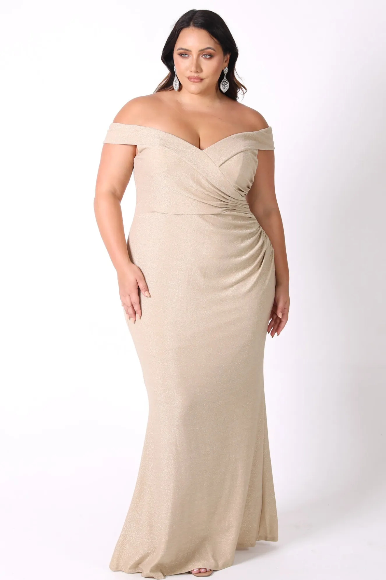 Lawrence Off Shoulder Maxi Dress - Shimmer Gold