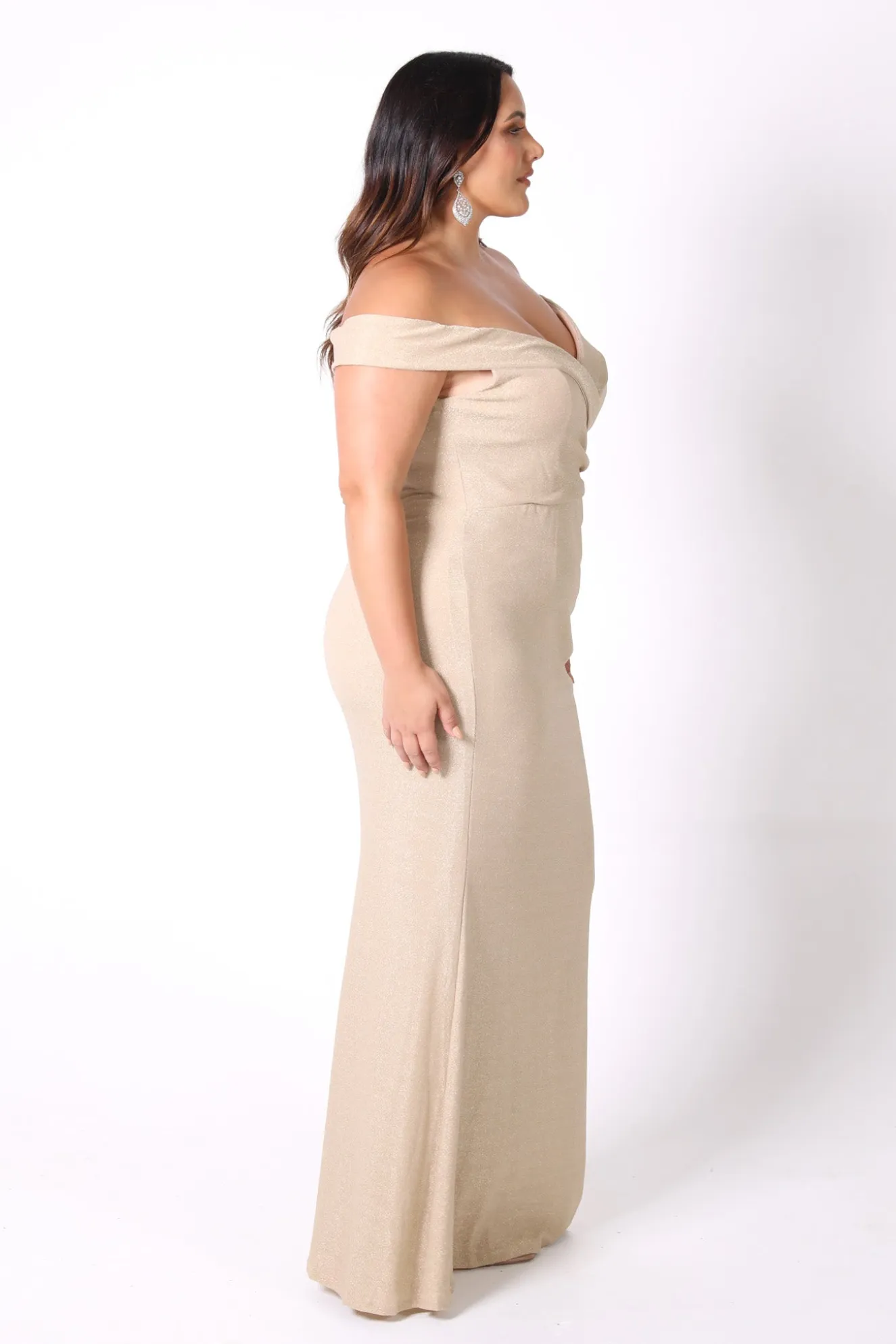 Lawrence Off Shoulder Maxi Dress - Shimmer Gold