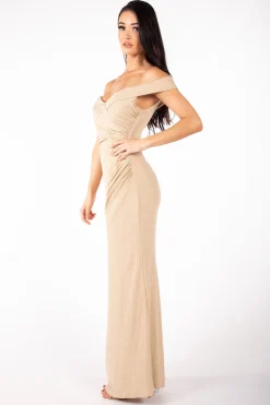 Lawrence Off Shoulder Maxi Dress - Shimmer Gold