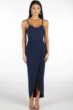 Leah Faux Wrap Dress - Navy