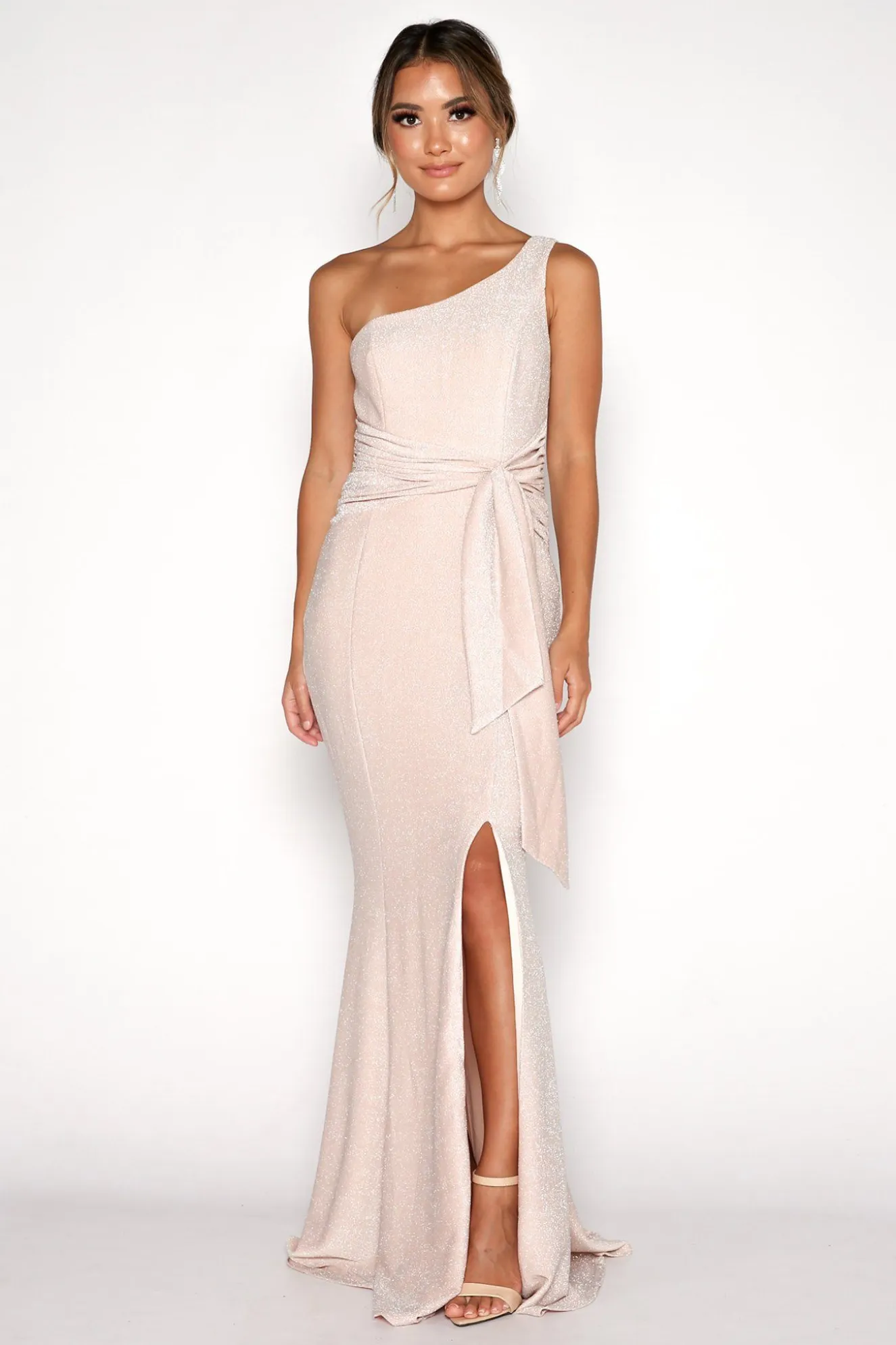 Lena One Shoulder Maxi Column Dress - Champagne
