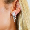 LOLA Bridal Floral Leaf Drop Earrings in Silver
