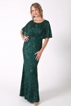 Margaret Butterfly-Sleeve Sequin Maxi Dress - Emerald