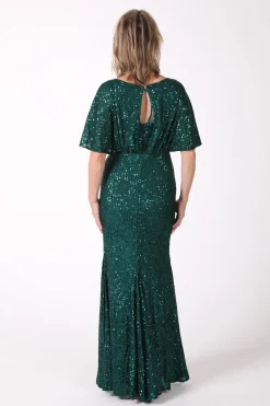 Margaret Butterfly-Sleeve Sequin Maxi Dress - Emerald