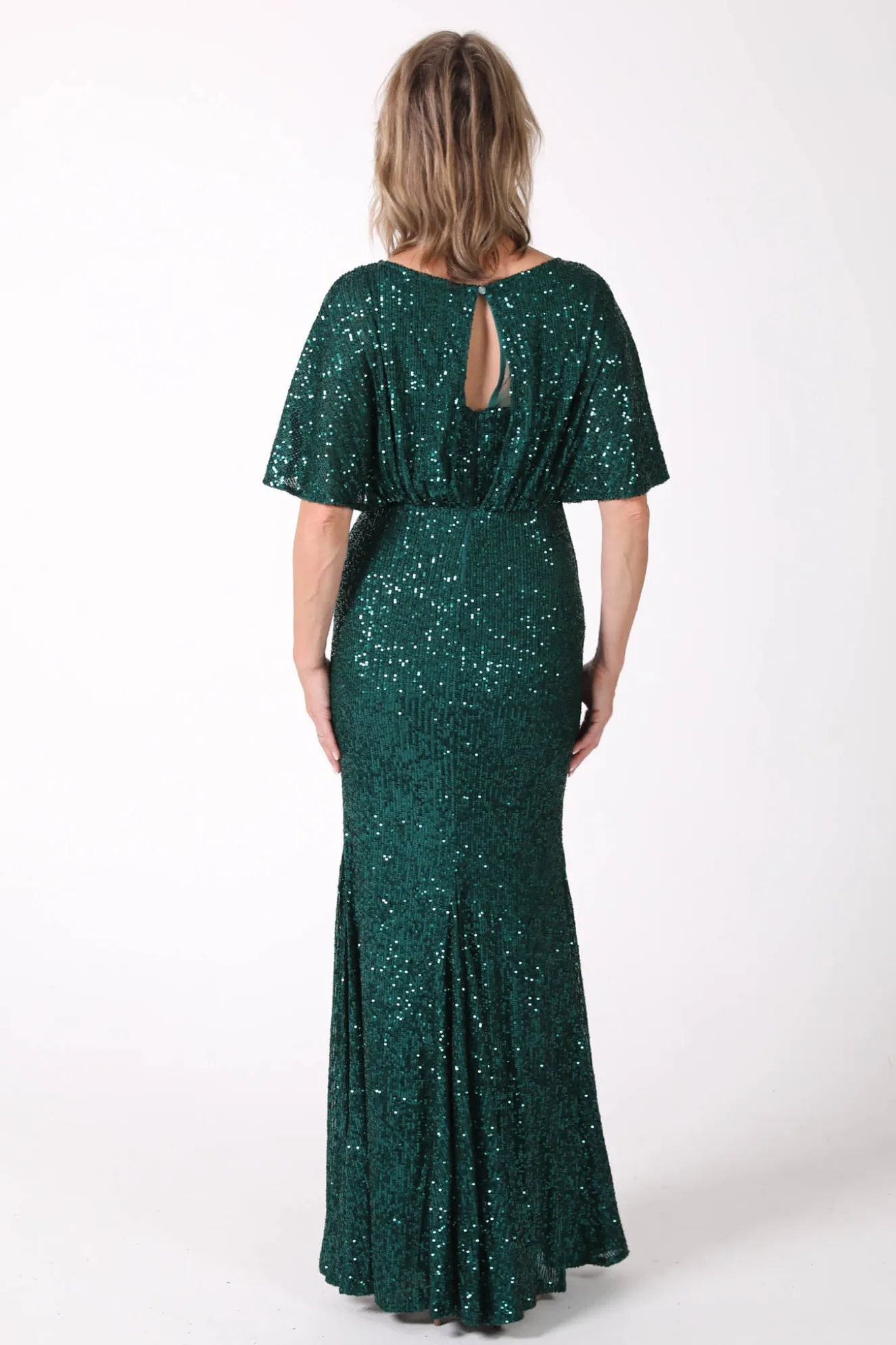 Margaret Butterfly-Sleeve Sequin Maxi Dress - Emerald
