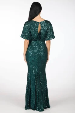 Margaret Butterfly-Sleeve Sequin Maxi Dress - Emerald