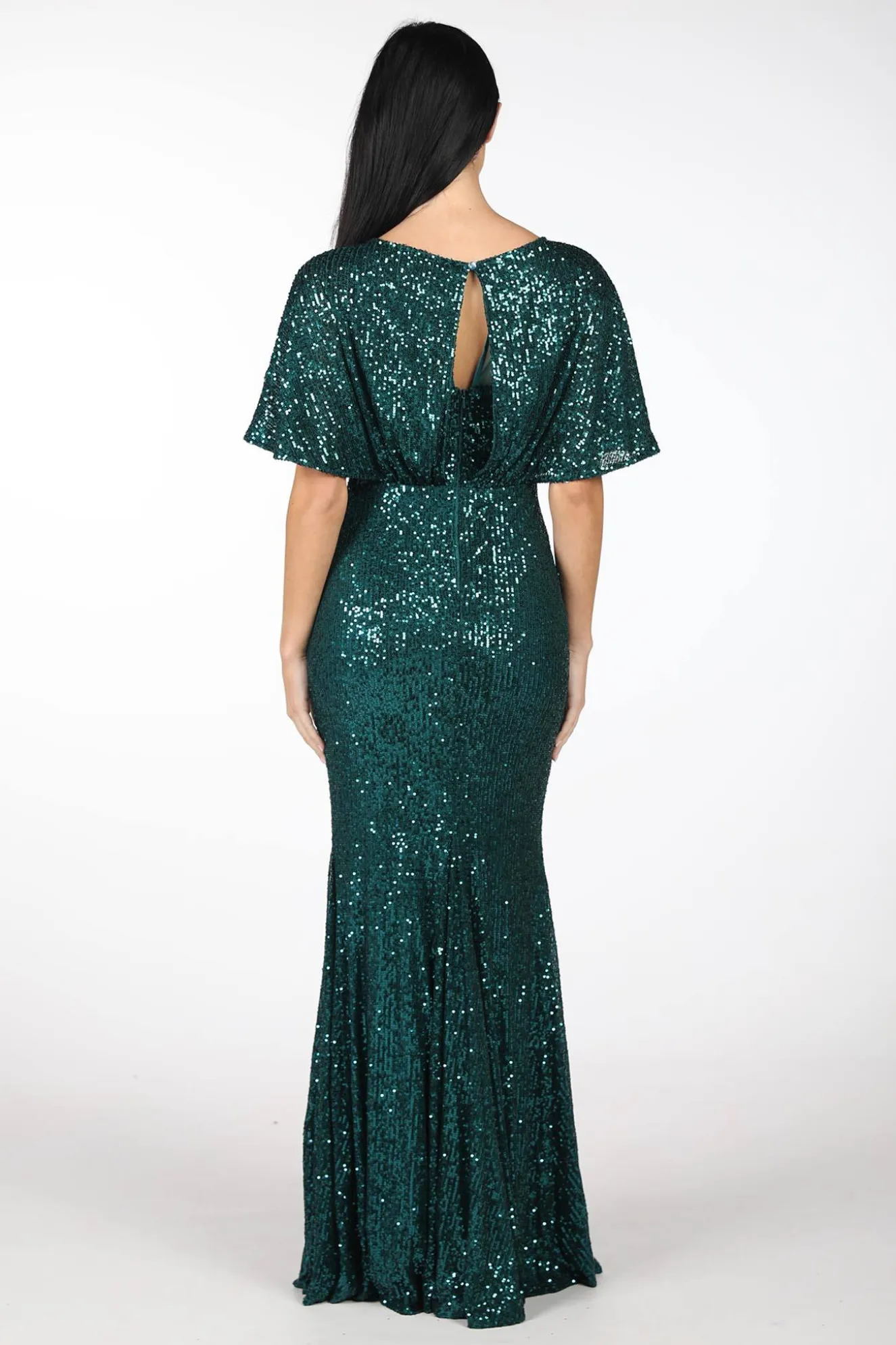 Margaret Butterfly-Sleeve Sequin Maxi Dress - Emerald