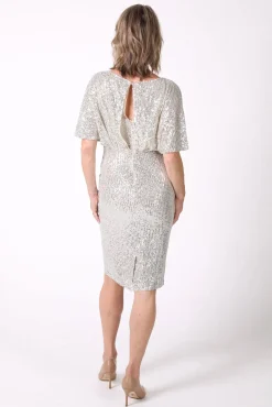 Margaret Butterfly-Sleeve Sequin Midi Dress - Silver