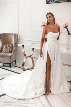 MARION Strapless A-line Satin Gown - Ivory