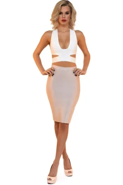 Midi Pencil Bandage Skirt - Nude/White/Black