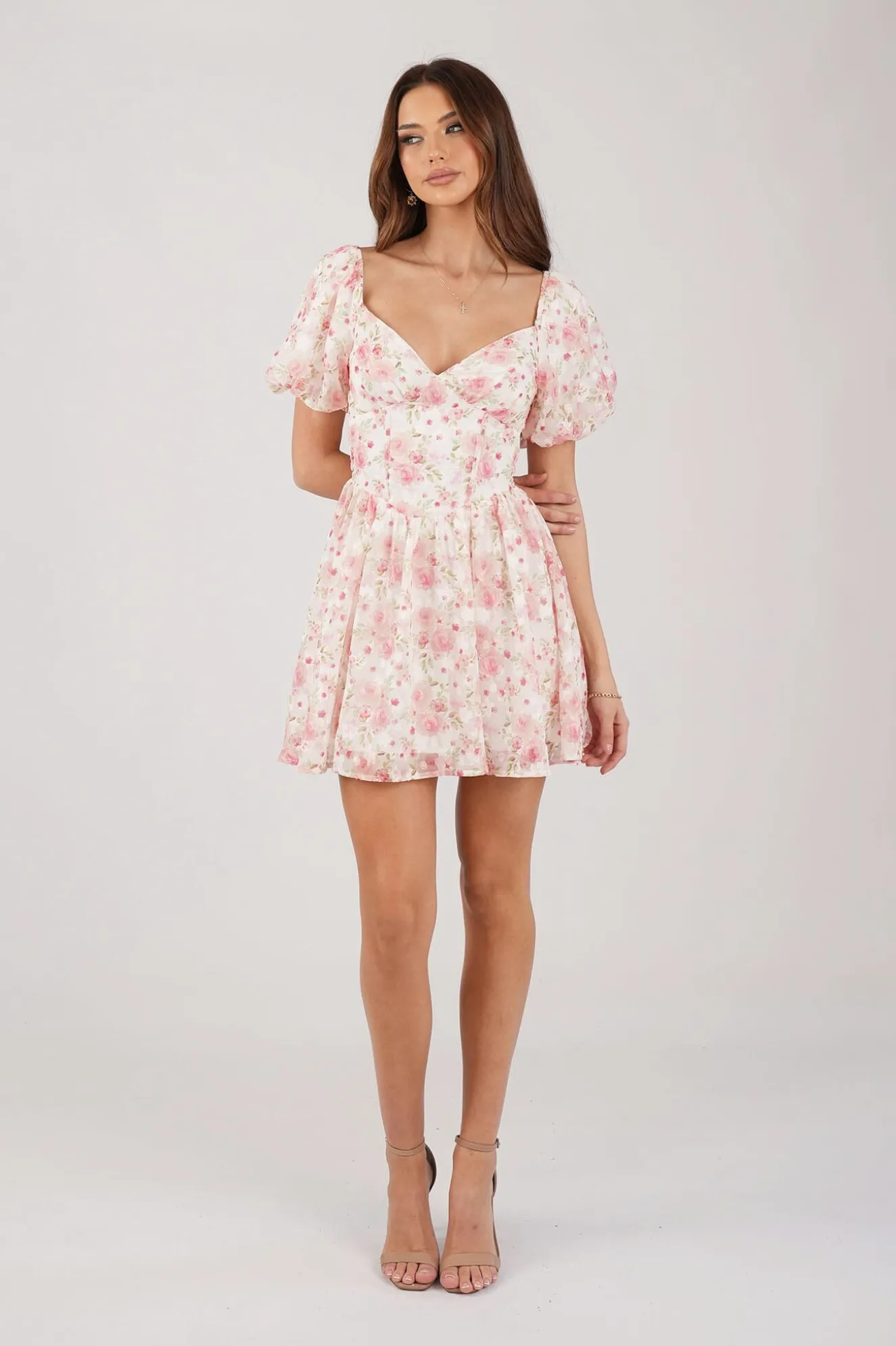 Miyah Puff Sleeve Mini Dress - Pink Floral